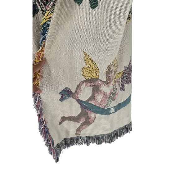 Vintage All in the Bag Coat tapestry blanket fringe 90s cherub open front size L - Picture 4 of 10